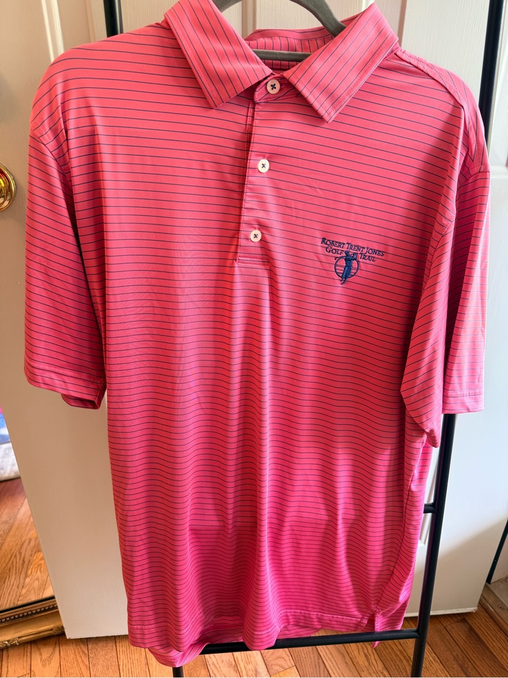 FootJoy Pink Polo with Navy Microstripes